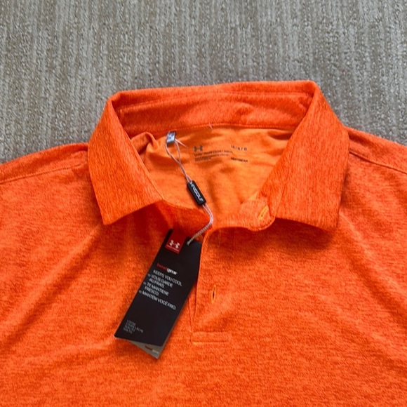 Under Armour Men's Size L Bright Orange Heat Gear Golf Dri Fit Polo Shirt - Picture 5 of 11